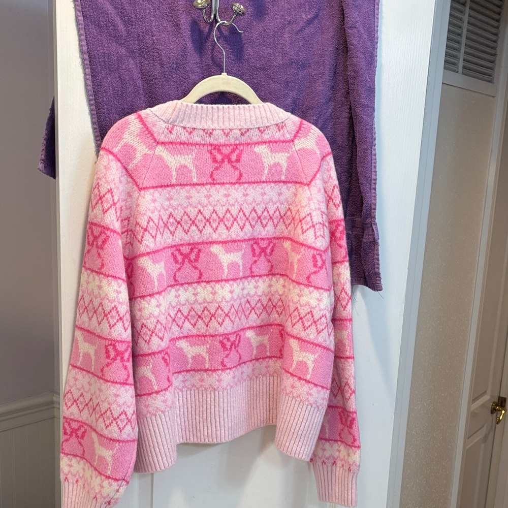 PINK Victoria's Secret Pink LoveShackFancy Coll Fair Isle Crewneck Sweater - Picture 5 of 7